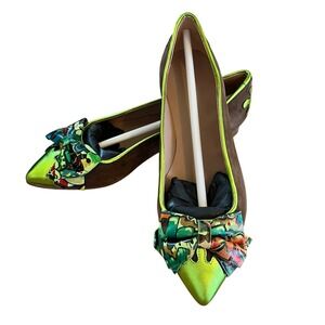 NWT Dreamwalker "Sandra Lima" Handmade Shoes Green Bow Art Flats Size 36